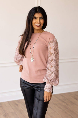 Miss Perfect Mauve Floral Mesh Sleeve: Mauve / Small