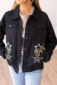 Western Cosmic Cowgirl Denim Jacket: Black / Small