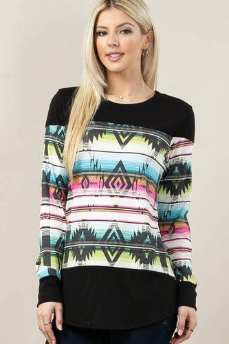GEO PRINT MULTICOLORED TOP: Muti Colored-Black