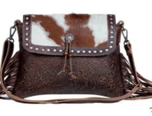 Load image into Gallery viewer, Myra Bag Carved blossoms Leather &amp; Hair On Bag crossbody S-3339