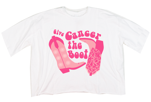 Give Cancer the Boot on Perfect Company Boxy Crop in White: White / XL