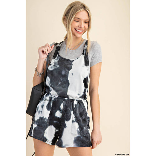 TIE-DYE FRNECH TERRY D-RING STRAP ROMPER: CHARCOAL MIX