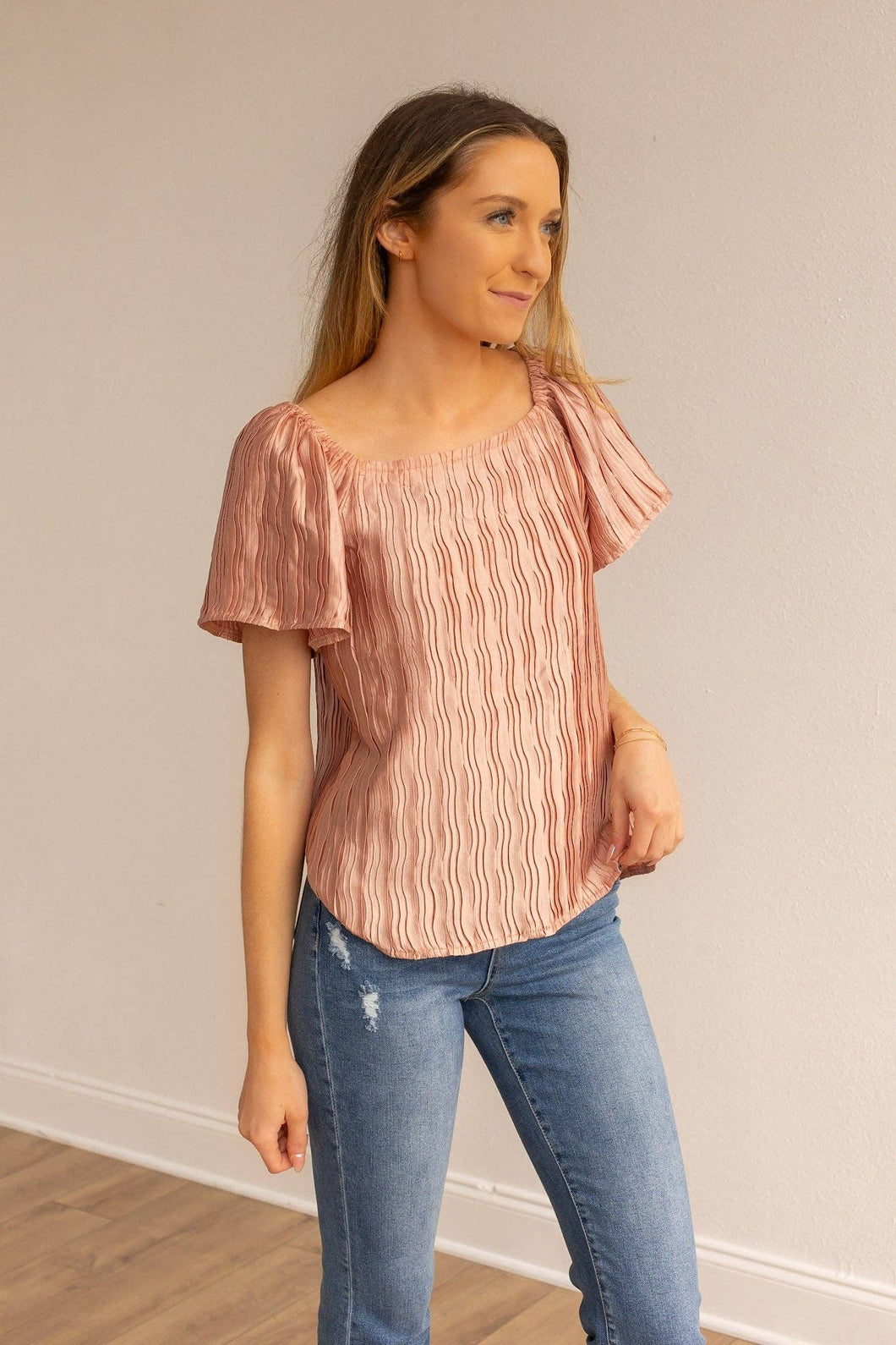 Lustrous Elegance Rose Gold Silk Top: Rose Gold / Large