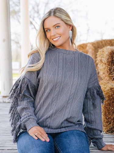 Smokey Mountains Fringe Sweater: Grey / 3X-Large