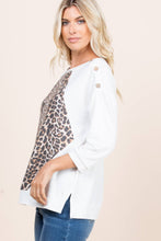 Load image into Gallery viewer, French Terry Animal Print Contrast Top: Ivory