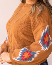 Load image into Gallery viewer, Terracotta Horizon Aztec Sleeve Sweater: Tan / X-Small