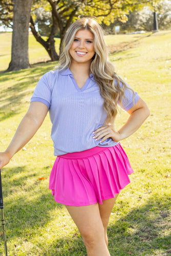 Rib Knit Polo Top, Lavender Purple: Purple / S