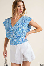 Load image into Gallery viewer, SURPLICE FRONT CLOSED BABYSNAP SMOCKED BACK TOP: BLUE / L