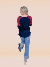 Load image into Gallery viewer, Buc-ee&#39;s Joy to the World on Black Long Sleeve &amp; Plaid Shoulders: Black / Small