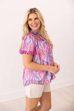 Load image into Gallery viewer, Abstract Stripe Puff Sleeve Blouse: Multi / XS