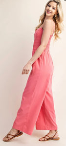 Smocked Bodice Jumpsuit with Side Pockets