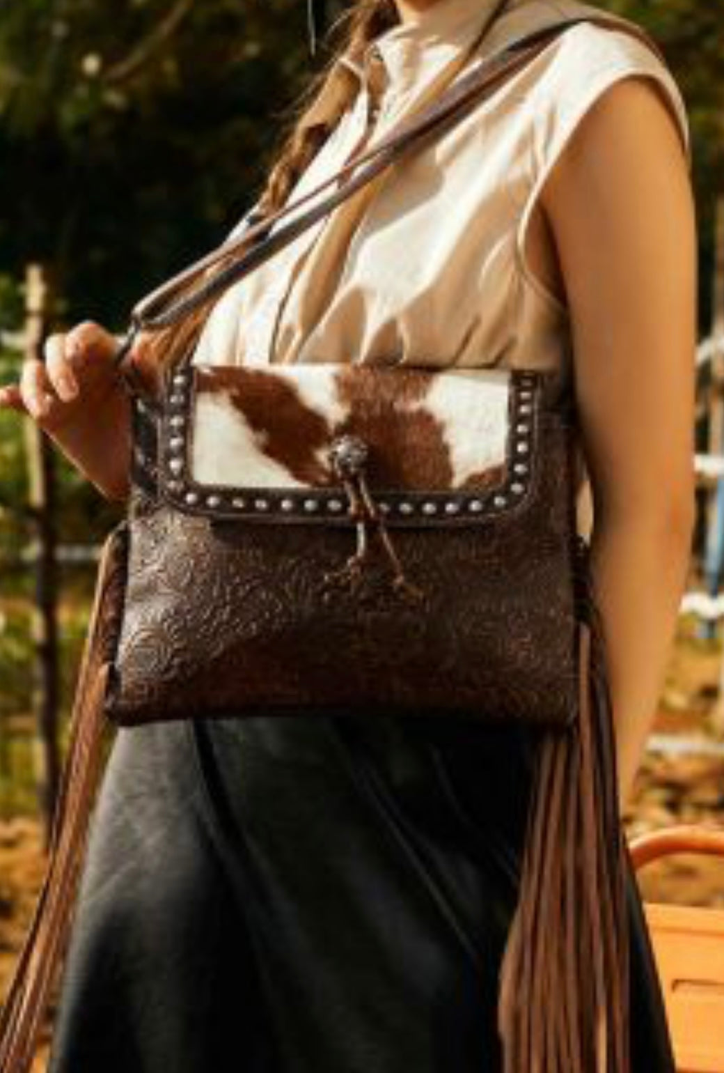 Myra Bag Carved blossoms Leather & Hair On Bag crossbody S-3339
