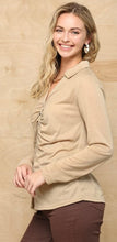 Load image into Gallery viewer, Solid Knit and Ruched Detail Button Down Top