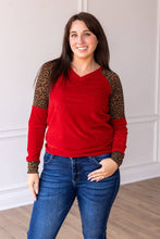 Load image into Gallery viewer, Red Velvet Top with Leopard Details: Red / X-Small