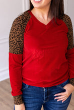 Load image into Gallery viewer, Red Velvet Top with Leopard Details: Red / X-Small