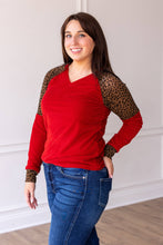 Load image into Gallery viewer, Red Velvet Top with Leopard Details: Red / X-Small
