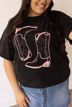 Load image into Gallery viewer, Pink Western Boots on Black Crewneck Tee: