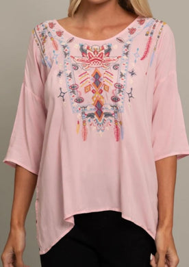 Pink Tunic Blouse with Embroidery