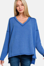 Load image into Gallery viewer, Texture Exposed Seam V-Neck Long Sleeve T-Shirt