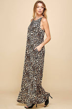 Load image into Gallery viewer, WOMEN LEOPARD SLEEVELESS MAXI SLIT DRESS: BROWN COMBO