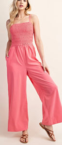 Smocked Bodice Jumpsuit with Side Pockets