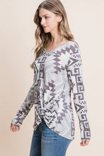 Load image into Gallery viewer, AZTEC PRINT SIDE TWIST WAFFLE TOP: Ivory/Grey