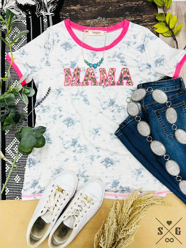 Leopard MAMA Patch on Marble Ringer Tee: White