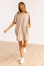 Load image into Gallery viewer, The Kiki Beige Wash Tee Shirt Dress With Pockets: Beige Wash / 2XL/3XL