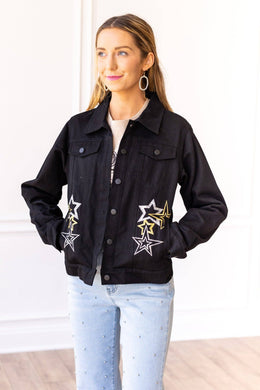 Western Cosmic Cowgirl Denim Jacket: Black / Small