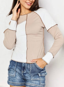 Color Block exposed seam ribbed top