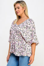 Load image into Gallery viewer, Floral V-neck Babydoll Balloon Slv Top