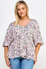 Load image into Gallery viewer, Floral V-neck Babydoll Balloon Slv Top