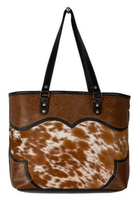 Myra Bag Cattle Brun Canvas & Hairon Bag tote Handbag S- 7374