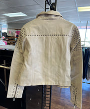 Load image into Gallery viewer, Myra Bag Beige Embroidered Studded LEATHER JACKET Size L