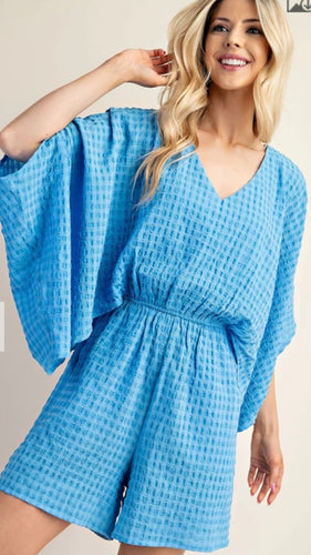 Kimono Sleeve Romper with Top Lining and Elastic Waist