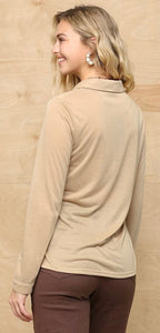 Solid Knit and Ruched Detail Button Down Top