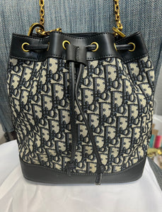 Fashion Leather trim canvas bucket draw string   crossbody handbag