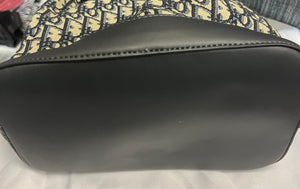 Fashion Leather trim canvas bucket draw string   crossbody handbag