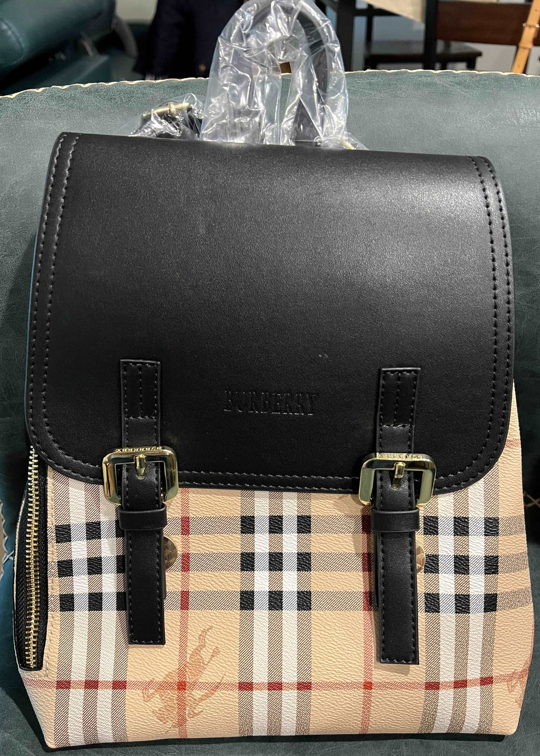 Backpack Plaid Black Handbag