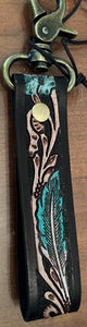 Myra Bag Canyon Feather Hand-Tooled Key Fob Leather Hand-Tooled