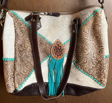 Load image into Gallery viewer, Myra Bag Azure waterfall Hand-Tooled Bag with wide strap shoulder bag tote