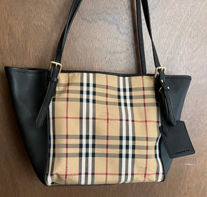 Fashion Leather trim tote shopper should bag handbag black check