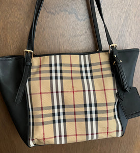 Fashion Leather trim tote shopper should bag handbag black check