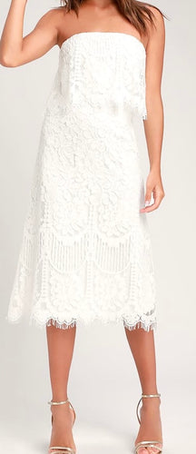 Lulu's Delia White Lace Strapless Midi Dress Women’s size M