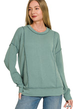 Load image into Gallery viewer, ZENANA TEAL RAISED RIB LONG SLEEVE ROUND NECK PULLOVER