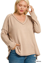 Load image into Gallery viewer, ZENANA PLUS RAISED RIB LONG SLEEVE HI-LOW V NECK TOP