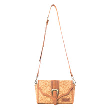 Load image into Gallery viewer, Yellowstone Maverick Sky Crossbody With Buckle In Amber Western Upcycled Canvas Purse With Embossed Floral Design