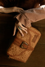 Load image into Gallery viewer, Yellowstone Maverick Sky Crossbody With Buckle In Amber Western Upcycled Canvas Purse With Embossed Floral Design