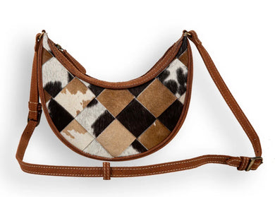 PECOS RISING WEAVE PATTERN SWOOP BOTTOM LEATHER HAIRON BAG Crossbody