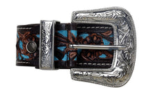 Load image into Gallery viewer, TURQUOISE HAND-TOOLED LEATHER WOMEN&#39;S BELT